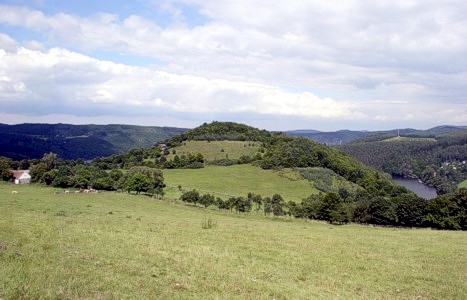 Pohled od jihu na svahy Červenky, vlevo usedlost Hrádnice, vpravo údolí potoka Mastníku (foto Roman Abušinov)
