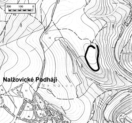Poloha hradi�t� u obce Nal�ovick� Podh�j� (mapa ZM - Roman Abu�inov)