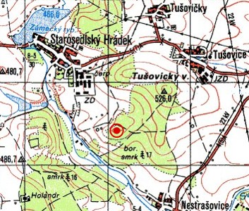 Starosedlsk� Hr�dek - poloha hradi�t� "Vob�esk" na turistick� map�